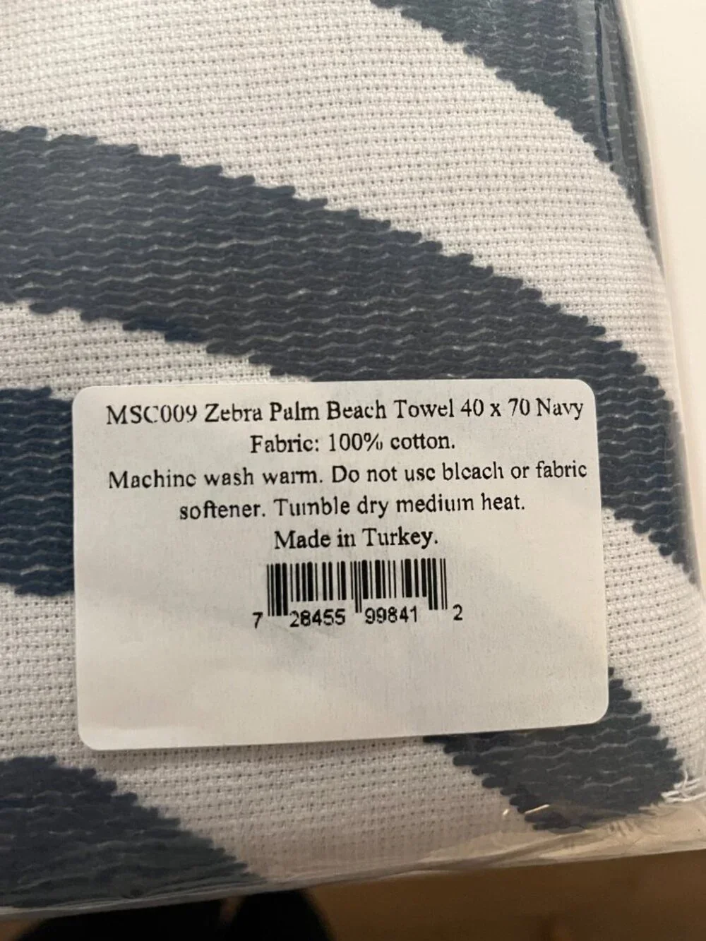 Matouk Schumacher Zebra Palm Beach Towel Navy & White 40